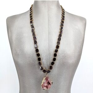 Philippe Ferrandis Paris Pink Druzy Geode & Purple Glass Statement Necklace